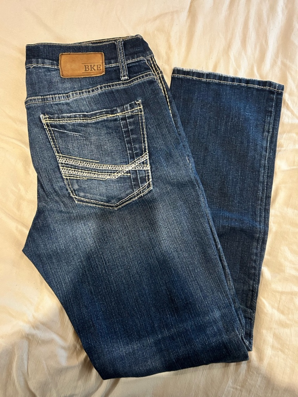 BKE Jake Straight Leg Dark Blue Jeans with White Contrast Stitching